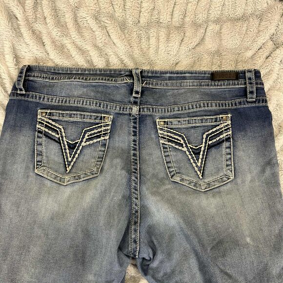 Vigoss Jeans Women 24 Capri Medium Wash Stretch Denim Embroidered Western Boho - Picture 6 of 10